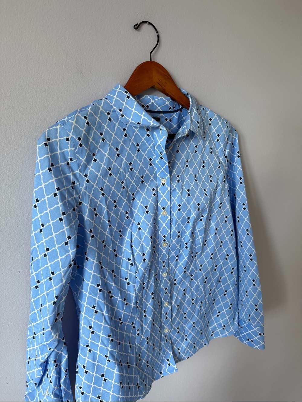 Talbots Sky Blue Geometric Button-Down Shirt - Picture 2 of 6